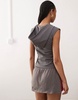 COLLUSION fitted asymmetric zip through hooded moto top with red panel in gray - part of a set