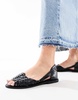 ASOS DESIGN Wide Fit Francis leather woven flat sandals in black