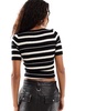 Noisy May short sleeve ribbed knit top in black and cream stripe