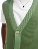 ASOS DESIGN knit button up sleeveless cardigan in green plated rib knit