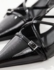 ASOS DESIGN Wide Fit Scottie buckle detail kitten heeled shoes in black