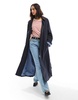 ASOS DESIGN cord collar trench coat in navy