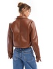 ASOS DESIGN bonded leather look borg harrington jacket in brown