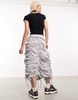 COLLUSION ruched parachute midi skirt in light gray