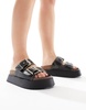 ASOS DESIGN Wide Fit Firecracker double strap footbed flat sandals in black