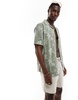 ONLY & SONS revere collar linen mix shirt in sage Hawaiian print