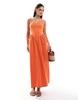 ASOS DESIGN 90s square neck bengaline midi dress with full skirt in orange