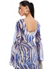 ASOS DESIGN soft ruffle top in blue zebra print - part of a set