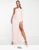 Vesper Tall one long shoulder maxi dress with thigh split in blush pink