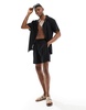 South Beach linen blend beach shirt in black