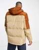 American Stitch color block puffer in cream & brown