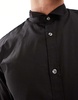 French Connection slim winged collar shirt in black