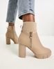 River Island heeled boot with side zip in cream