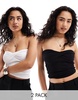 Cotton On 2 pack twist front bandeau crop top in black white