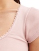 Motel ribbed bow detail baby T-shirt in soft pink