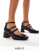 ASOS DESIGN Wide Fit Socco mid block heeled mary jane shoes in black