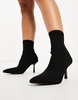 ASOS DESIGN Wide Fit Rosetta kitten heel sock boots in black