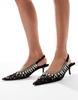 ASOS DESIGN Sharper embellished slingback kitten heeled shoes in black lace