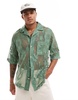 ASOS DESIGN short sleeve relaxed camp collar lace shirt in sage green