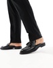 ASOS DESIGN mule loafers in black patent with weave detail