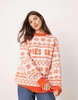 ASOS DESIGN oversized crew neck apres ski sweater with fairisle pattern in red