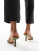 Simmi London Bexley mid heeled mules with eyelet buckle detail in khaki