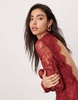 ASOS EDITION embroidered floral long sleeve lace open back maxi dress in burgundy