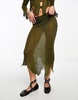 COLLUSION open stitch knitted midi skirt with asymmetric hem in khaki - part of a set