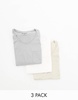 Threadbare 3 pack pocket vest in gray, stone & off white