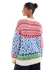 ASOS DESIGN oversized patchwork fairisle festive sweater in blue and red