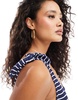 Accessorize stripe tie shoulder swimsuit in navy