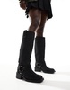 ASOS DESIGN Camila flat western harness knee boots in dark denim