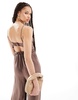 ASOS DESIGN Tall high neck twist front jumpsuit in chocolate