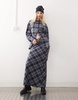 COLLUSION slip maxi skirt in gray and blue check