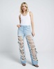 River Island bejeweled super distressed straight leg jeans in lightwash blue