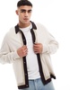 Cotton On knitted button front collar detail cardigan in natural stripe