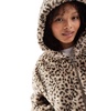 Bershka hooded faux fur jacket in leopard print