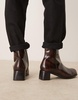 ASOS DESIGN heeled boots in brown burnished leather