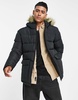 French Connection padded parka jacket with faux fur hood in black