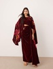 ASOS EDITION embroidered volume flare sleeve grecian cut out velvet maxi dress in burgundy