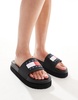 Tommy Jeans platform flag slides in black