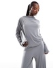 ASOS DESIGN long sleeve ruched wide leg jumpsuit in gray