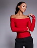 River Island ribbed off the shoulder top in dark red