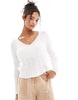 Mango open weave v neck sweater in white