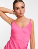 Vesper satin midi dress with thigh slit detail in hot pink