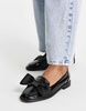 ASOS DESIGN Wide Fit Mentor bow loafer flat shoes in black patent