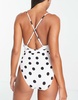 Accessorize belted swimsuit in white & black polka dot