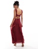 ASOS DESIGN lace insert frill detail midi dress with tie back in burgundy