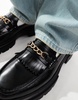 ASOS DESIGN chunky loafers in black leather with fringe and snaffle