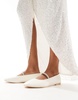 Truffle Collection wide fit bridal embellished strap ballet pumps in ivory